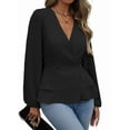 thumbnail image 3 of Women Dressy Long Sleeve Blouses,Wrap Peplum Work Shirts V Neck Business Tops Elegant Fall Outfits Black XL, 3 of 9
