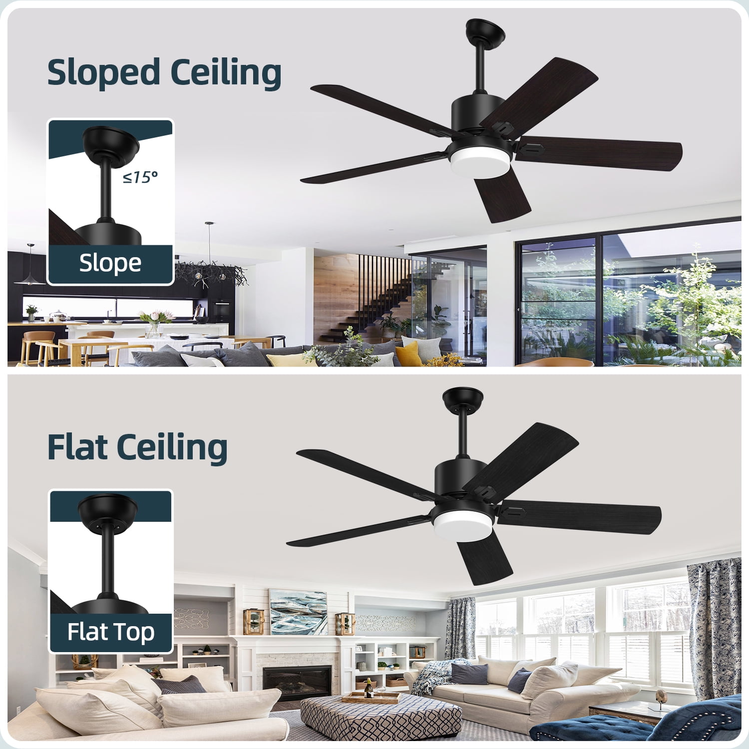 Xaujix 52'' Dimmable LED Black Ceiling Fan with Lights and Remote Control and Timing Function