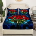thumbnail image 3 of Ensemble de Draps Grand à Roses Rouges, Jardin Naturel Fleurs Épanouies Ensembles de Draps Romantiques Chambre d'Adultes, Ensemble de Literie Patchwork Style Vitrail Artistique avec Drap Plat, Drap-Housse, 2 Oreillers, 3 of 6