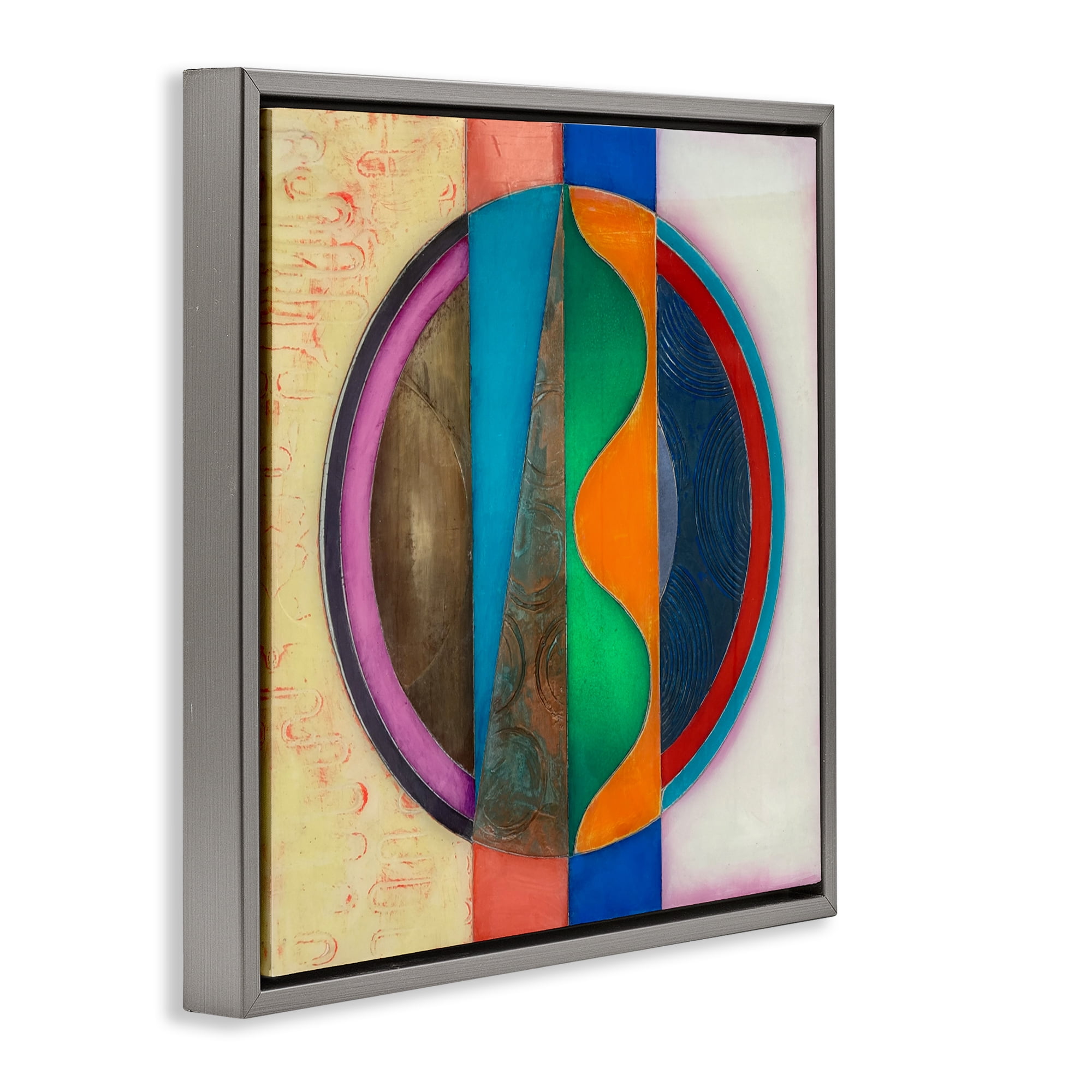 Stupell Industries Circle with Intersecting Waves Gray Framed Floater Canvas Wall Art, design by Matthew Finger