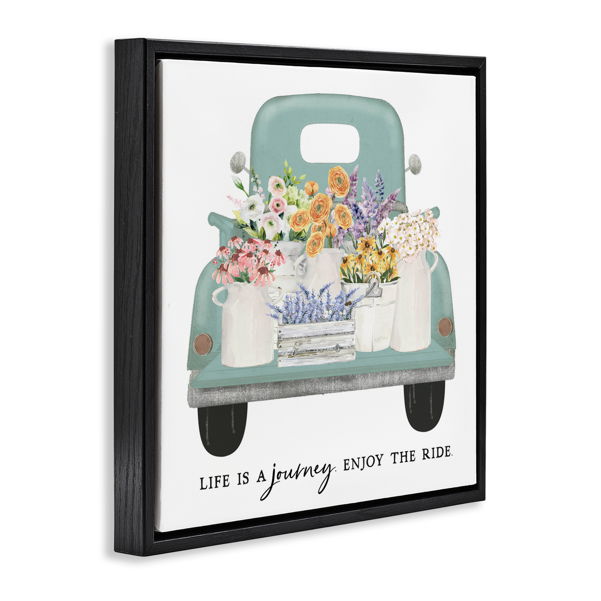 Enjoy Ride Floral Truck Black Framed Floater Canvas Wall Art, design by Lettered and Lined