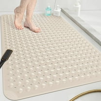 Extra Large Shower Mat 47"x 32", TPE Non Slip Shower Mat for Shower Stall, Inside Walk in Shower Mats with Drain Holes Suction Cups, Anti-Slip for Elderly Kids (Apricot)