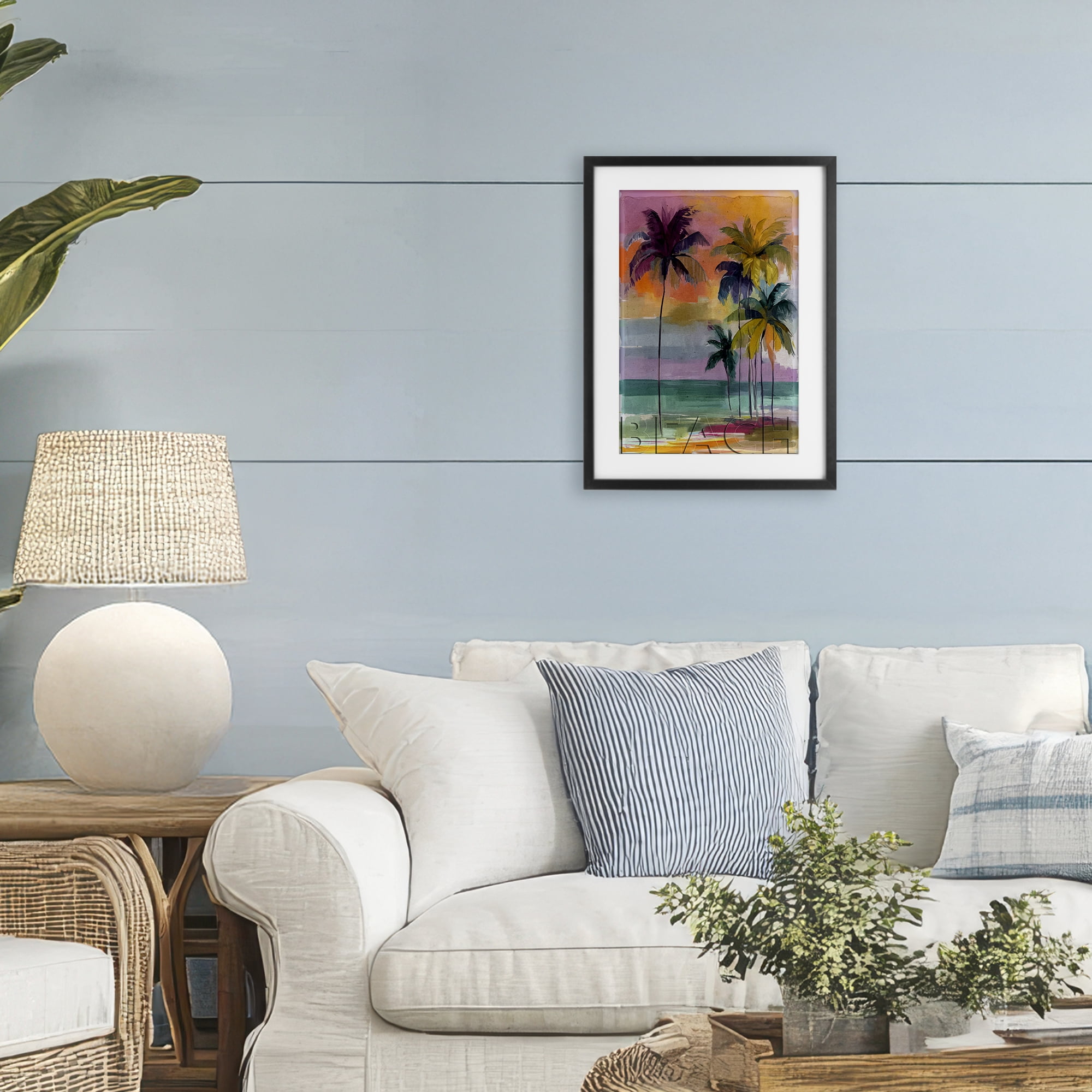 Stupell Industries Crayon Beach at Sunset Black Framed Print Under Glass, design by Annabelle Hall