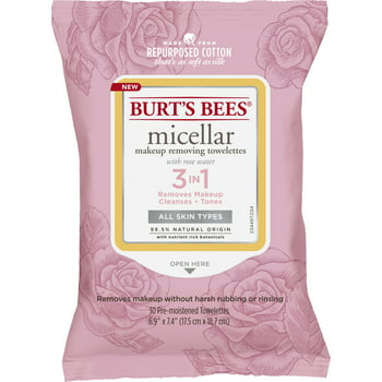 Burts Bees Micellar 3 in 1 Facial Towelettes with Rose Water, 30 Count