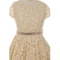 thumbnail image 3 of Little Girl Cap Sleeve Lace Skater Stone Belt Flower Girls Dresses (19JK88S) Champagne 2, 3 of 4