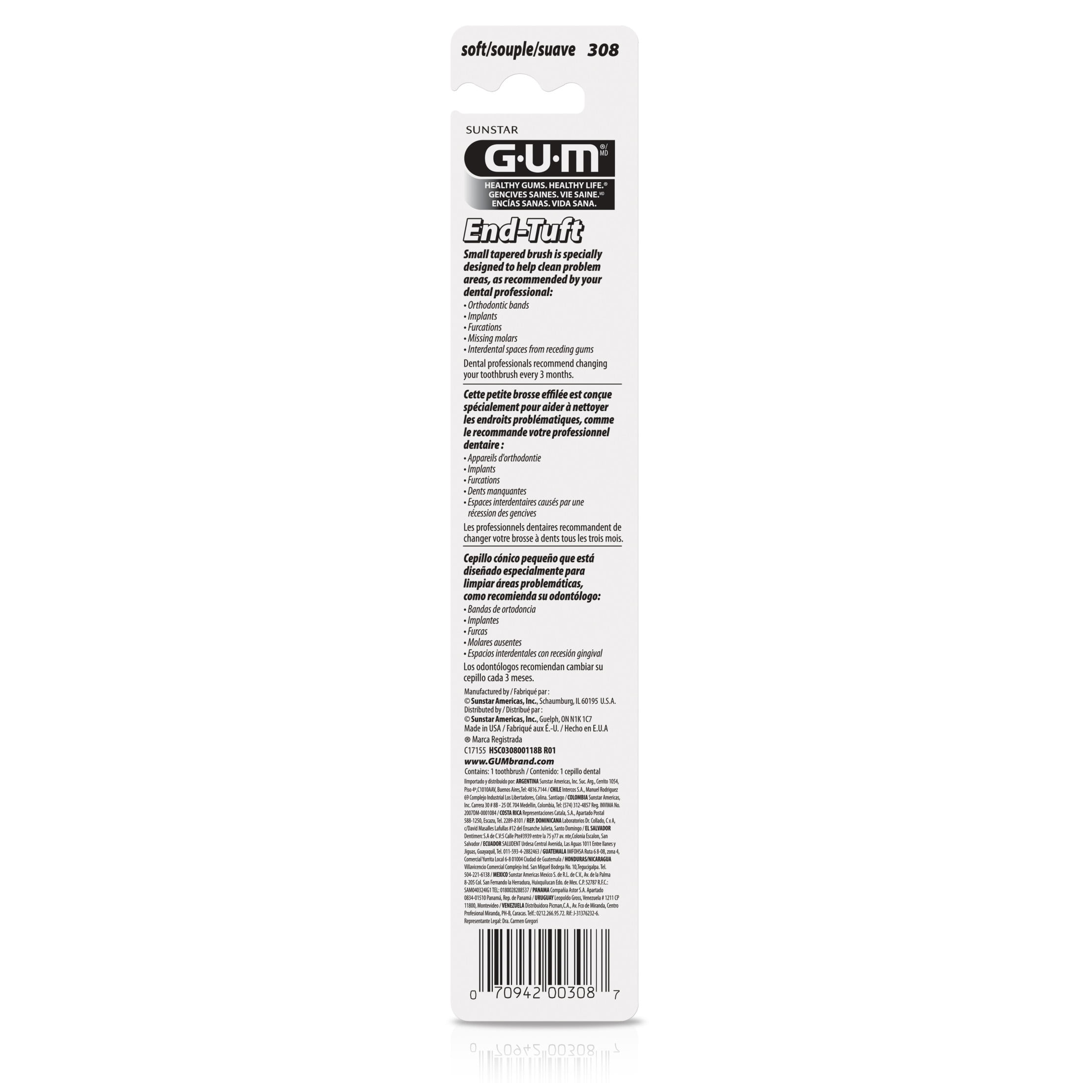 GUM End Tuft Toothbrush - Extra Small Head, Implant Maintenance, 1 Count(Pack of 6)