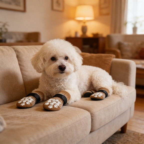 4 Pcs Anti Slip Dog Socks to Prevent Licking Paws,Traction Control Boots & Paw Protectors for Hardwood Floors,S,Khaki
