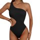 thumbnail image 1 of Traje de baño de una pieza con recorte negro para mujer Traje de baño de un hombro Trajes de baño Monokini acanalados, 1 of 4
