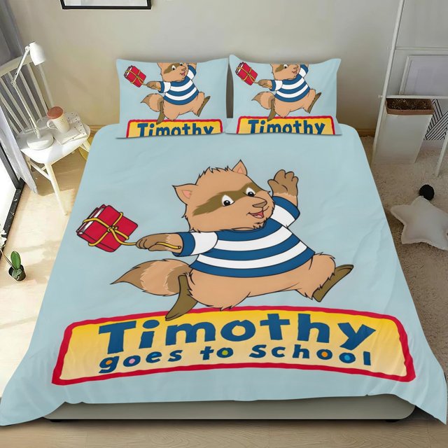 Timothy Va a la Escuela Conjunto de sábanas temático, trío de piezas, cómodo y amigable con la piel, diseño único, regalo de decoración para el hogar para familiares, amigos y fans,140cm *210cm