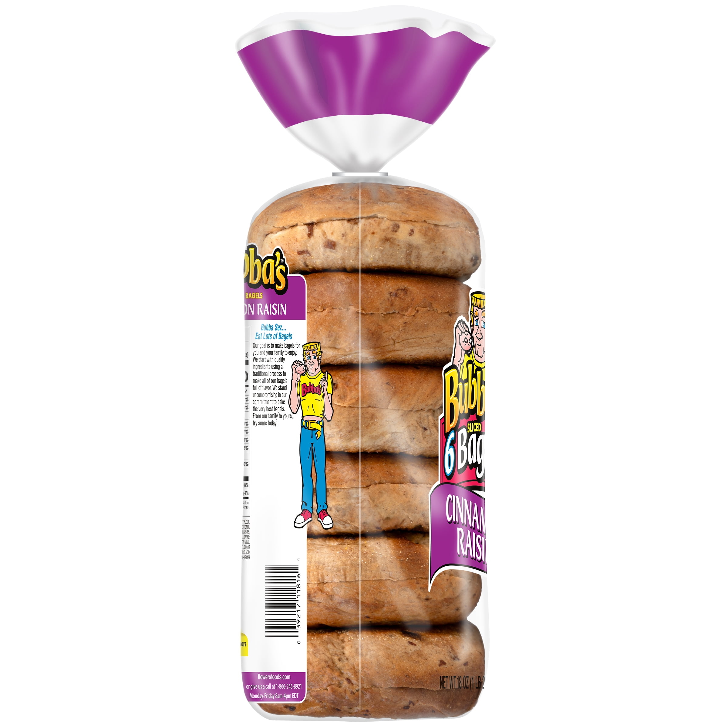 Bubba's Cinnamon Raisin Bagel, 18 Oz, 6 Count