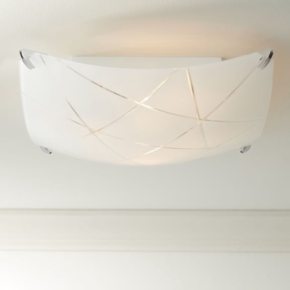 Possini Euro Design Lattice Modern Ceiling Light Semi Flush Mount Fixture 16 1/2" Wide Chrome 4-Light Square Frosted Glass for Bedroom Kitchen Hallway