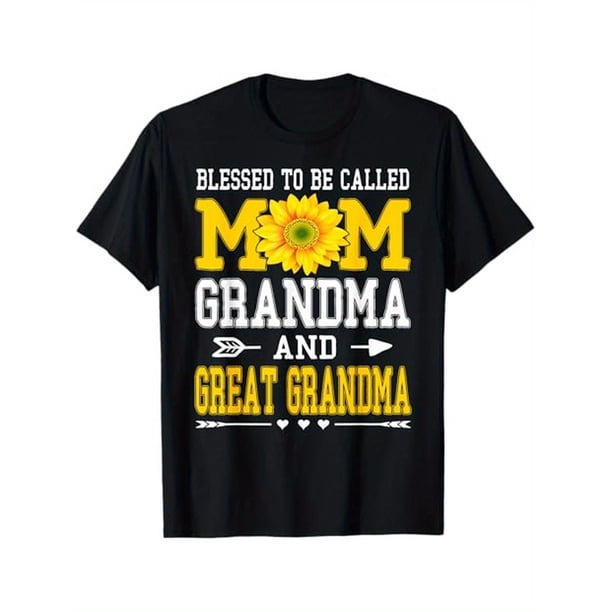 Blessed to Be Called Mom Grandma Great Grandma T-Shirt - 100% Cotton Casual Round Neck Tee with Sunflower & Heart Design, Mother's Day Christmas Thanksgiving Gift for Women Men Family Friends, Ho