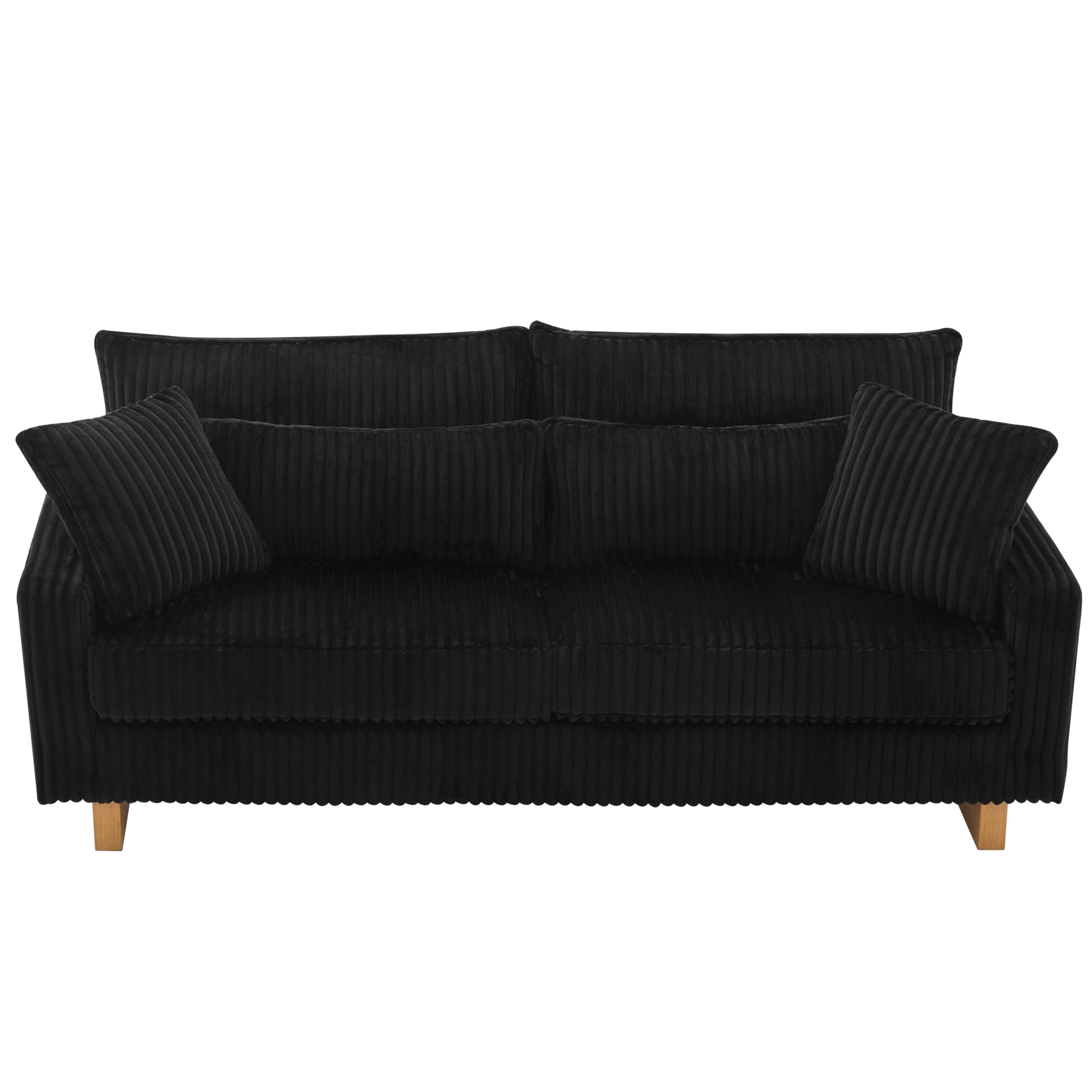 80.3" Corduroy Sofa Couch with Deep Seat,Modern Upholstered Loveseat Sofa with Four Pillows for Living Room Office,Black