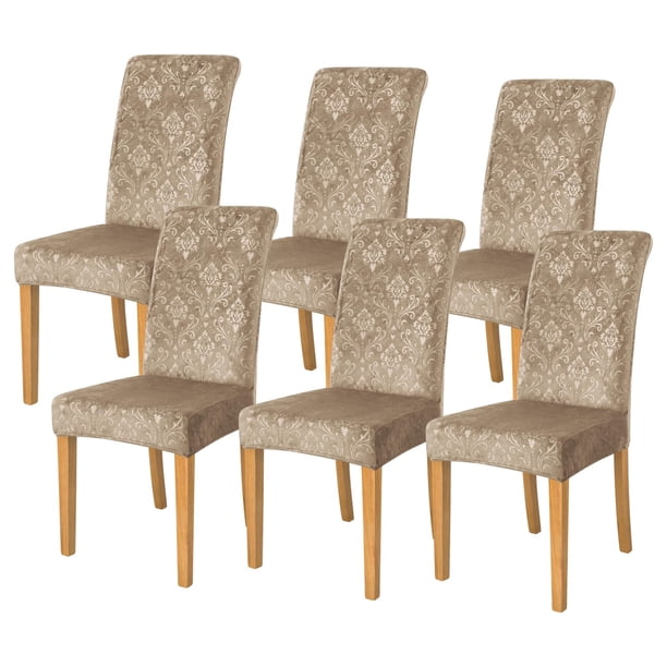 Juego de 6 fundas elásticas de terciopelo beige para sillas de comedor FORCHEER