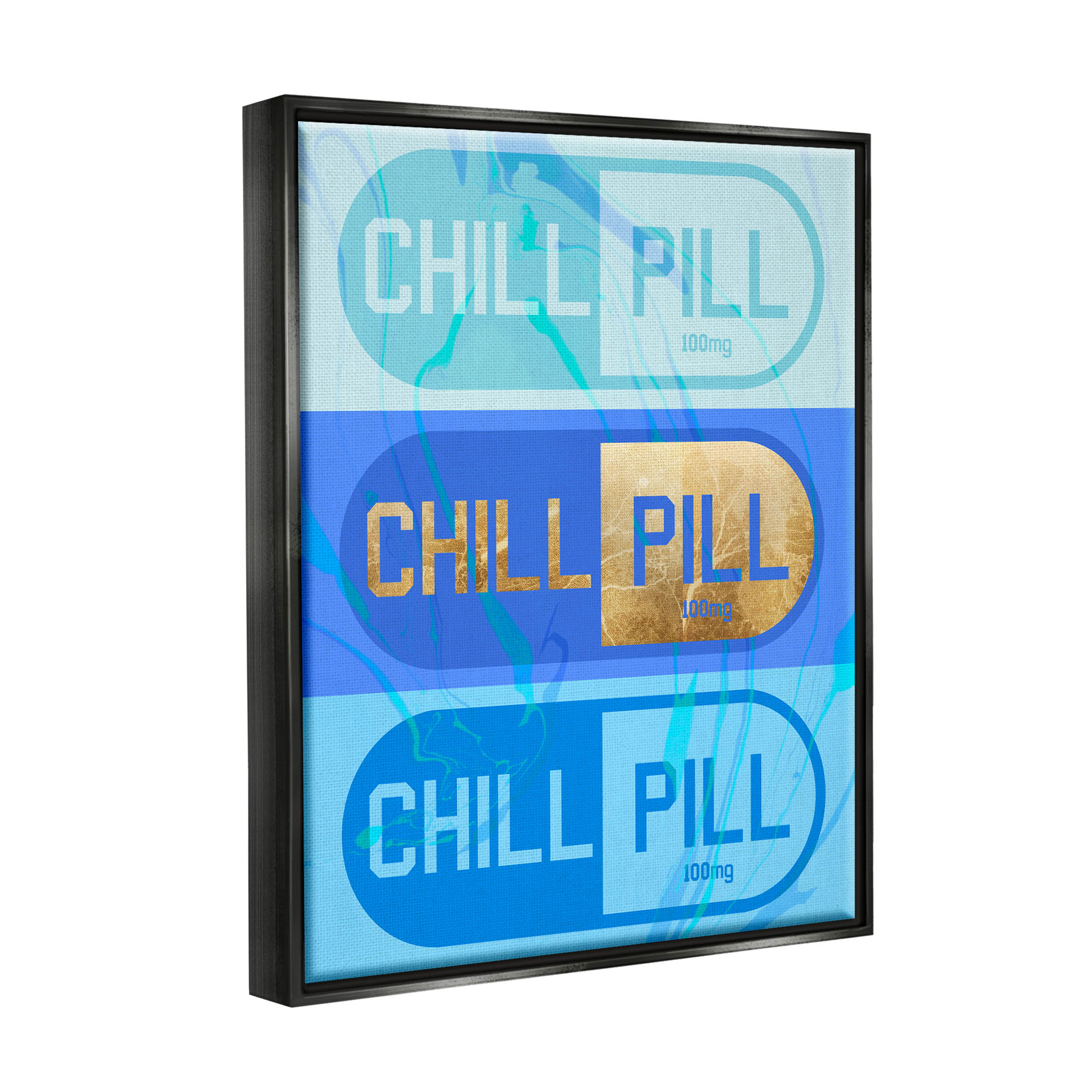 Stupell Industries Blue Glam Chill Pill Graphic Art Jet Black Floating Framed Canvas Print Wall Art, Design by Daphne Polselli