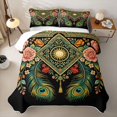 thumbnail image 2 of jejeloiu Bohemian Peacock Twin Quilt Set For Men Women,Floral Print Twin Coverlet Set,Multi Black,2 Pieces, 2 of 7