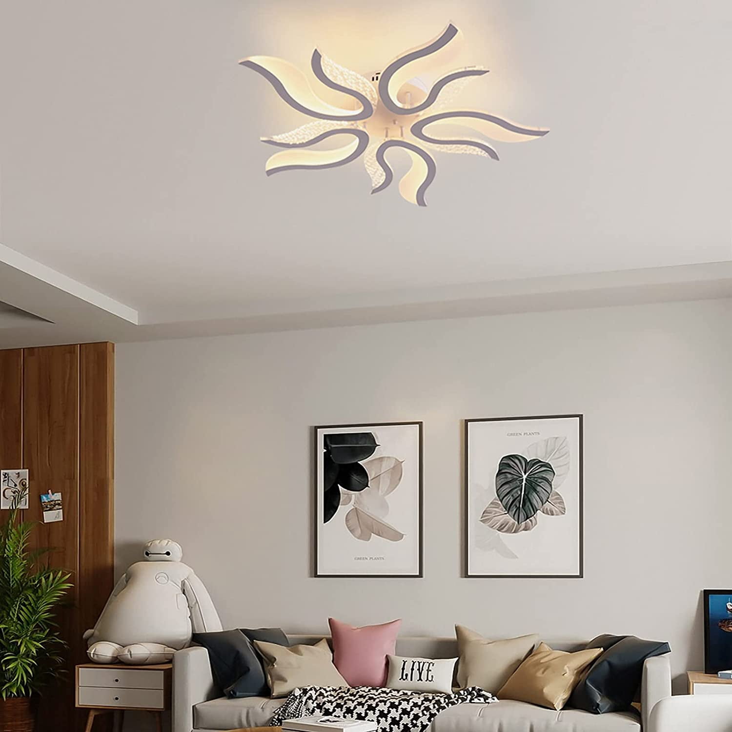 Garwarm LED Ceiling Light Dimmable 50W Modern Ceiling Lamps with Remote,Flame Shape LED Chandelier Light Fixture for Living Dining Room Bedroom Kitchen,3 Color/3000-6500K