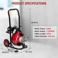 thumbnail image 6 of Roromall Auto Feed 100 FT x 3/8 inch Drain Cleaner Machine with 250W/370W Motor, Portable Sewer Snake Auger with 8 Cutters & Air-Activated Foot Switch, Fits 1" to 4" Pipes, Black & Red, 6 of 7