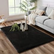Ghouse 2x6 Soft Black Faux Fur Rug, Machine Washable Area Rugs for Bedroom Fluffy Rugs for Living Room,Carpet Sheepskin Rug