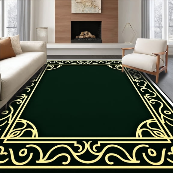 ODIKA 4'x6' Machine Washable Non-Slip Area Rug, Elegant Yuletide Snowfall Welcome Decoration High Traffic Rug, Black, 654686