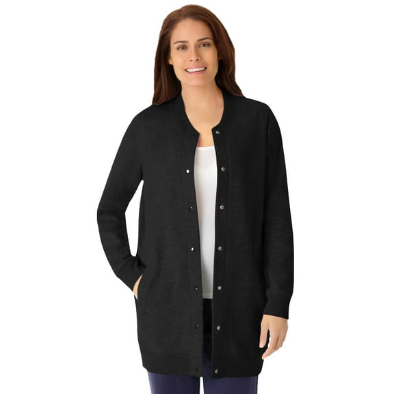 Woman Within Plus Size Fleece Baseball Jacket Long Oversized Fleece Coat