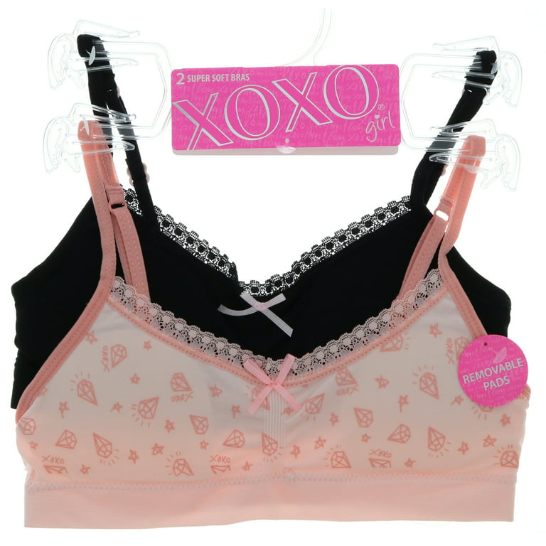 XOXO Girl's Lightly Lined Training Bra 2 Pack - Pink Diamonds & Black -  Small 30A 