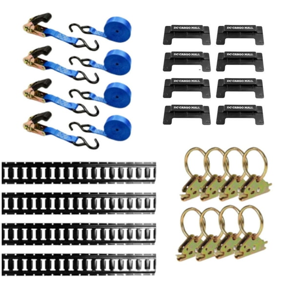 DC Cargo Mall E Track Tie-Down Kit - 24 Pieces: 4 ft Black Rails & E-Track Tie-Down Accessories
