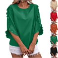 thumbnail image 2 of Gnshining Oversized Tops for Women Ruffle Sleeve Crew Neck Casual Tunic Pullovers Fall Fashion Loose Solid Color Blouse, 2 of 7