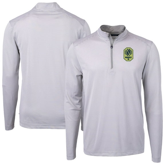 Men's Cutter & Buck Gray Nashville SC DryTec Virtue Eco Pique Micro Stripe Recycled Quarter-Zip Pullover Top