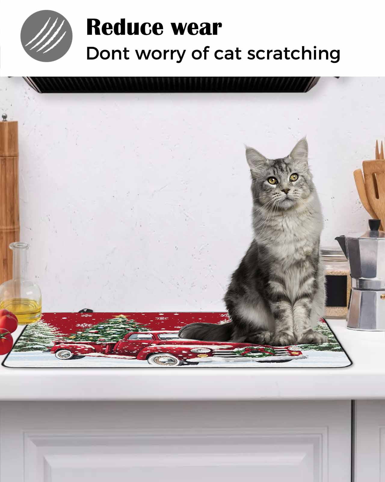 Large Induction Cooktop Protector Mat Christmas Stove Top Covers for Electric Stove, Red Truck Xmas Tree Winter Snowflakes Elk Decorative Stove Burner Cover Mats, Glass Top Stove Cover