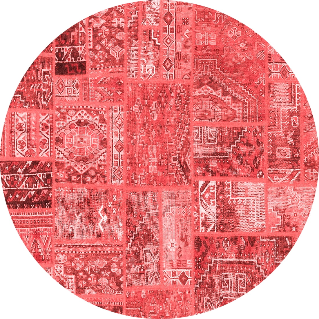 Ahgly Company Indoor Round Patchwork Red Transitional Area Rugs, 4