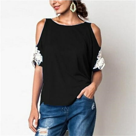 Summer Women's Clothing Fashion Casual Lace Short Sleeve Shirt Strapless Loose Top