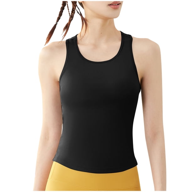 Tops de Yoga para Mujeres Manga Corta Cuello Redondo Deportes Elásticos, Top Ajustado para Primavera Verano Y Otoño
