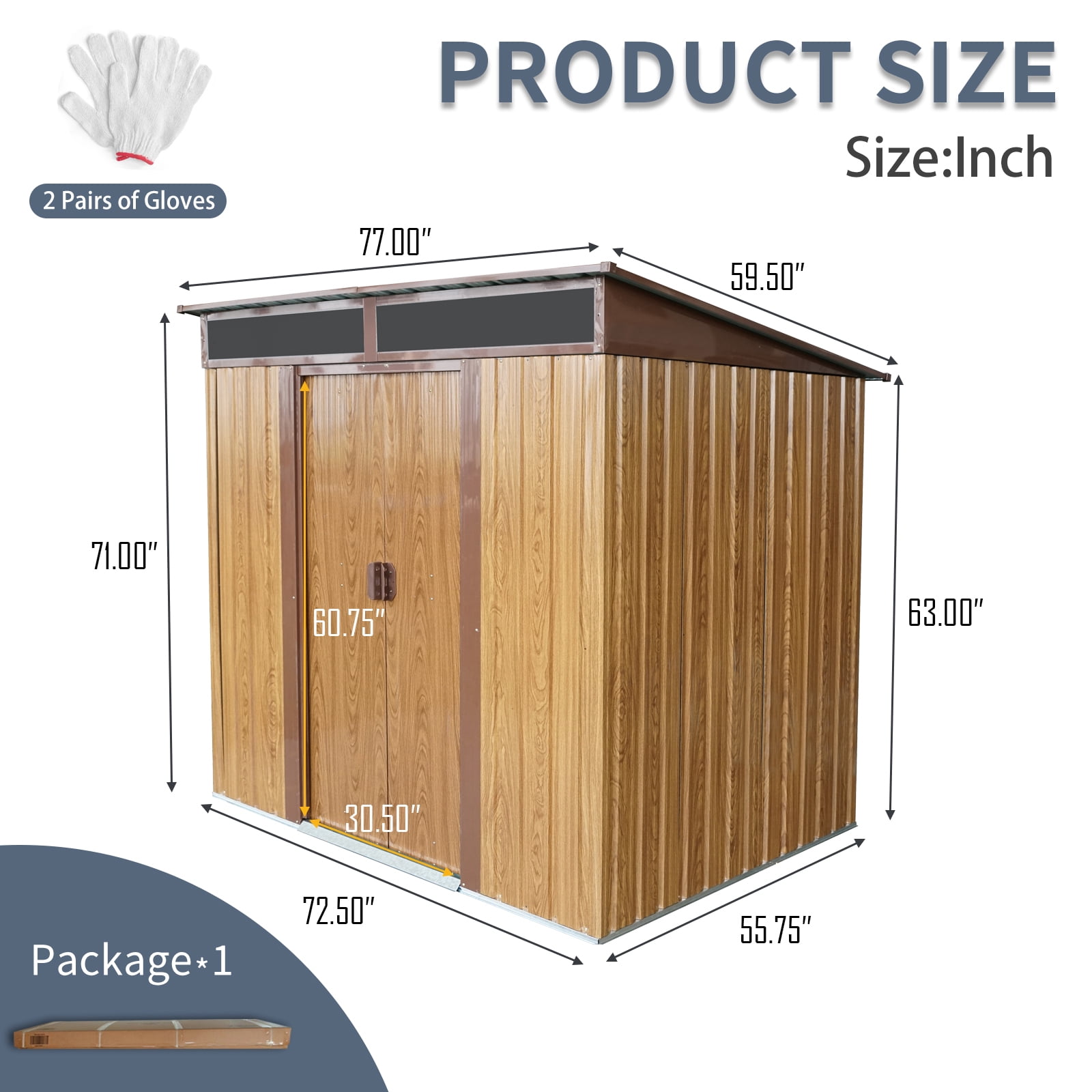 AENKYO Outdoor storage sheds 6FTx5FT Pent roof with Double Lockable Doors for Backyard Patio Lawn - Coffee