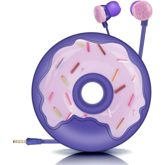 Cute Donut Earbuds for Kids, Kid Size Wired Earbud & in-Ear Headphones with Microphone and Lovely Earphones Storage Case Gifts for School Girls and Boys (Purple)