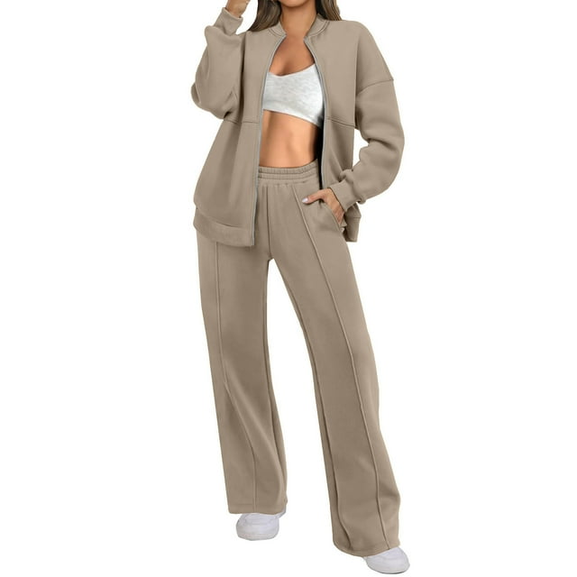 Amzcrzy Lounge Sets for Women Women 2 Piece Outfits Set Oversized Zip Up Sweatshirt Jacket Sweatpant Matching Sweat Sets Fall Sweatsuit Matching Sets Women Clothing 2 Piece Sets for Women