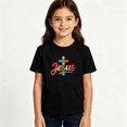 thumbnail image 2 of Girls Graphic Tees Jesus Cross Rainbow Kids T Shirt Christian Faith 100% Cotton Short Sleeve Soft Tops 4-13Y, 2 of 5