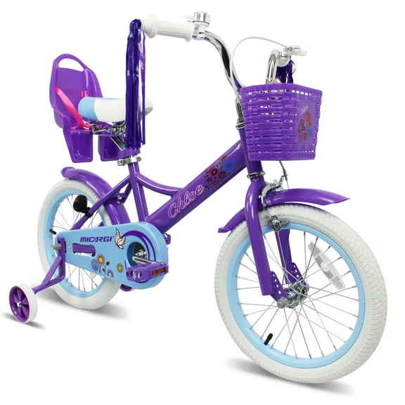 Micargi 16" inch Girl Kids Bike with Basket Girls with Training Wheels 4 5 6 7 Year Princess Toddler Purple