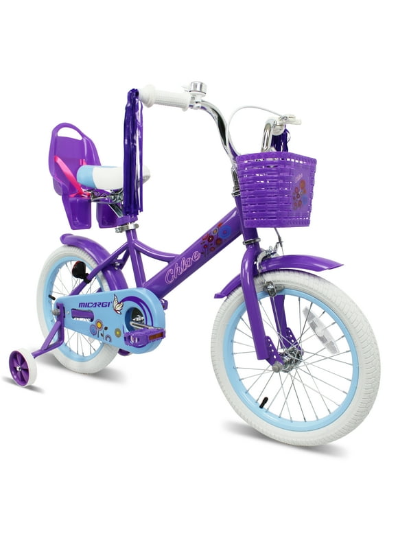 Micargi 16" inch Girl Kids Bike with Basket Girls with Training Wheels 4 5 6 7 Year Princess Toddler