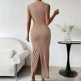 thumbnail image 5 of Ruched Mock Neck Bodycon Dress for Women Elegant Summer Sleeveless Midi Cocktail Party Pencil Dresses, 5 of 7