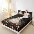 thumbnail image 3 of Manfei Gothic Ghost Bed Sheets 4-Piece, Halloween Spooky Sugar Skull Bat Flower Full Size Sheets, Black Orange White,1 Fitted Sheet, 1 Flat Sheet and 2 Pillowcases, 3 of 5
