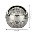 thumbnail image 4 of Metal Ashtray with Lids Smell Proof Globe-shape Windproof Cigarette Ashtray for Indoor Outdoor Smoking Ash Holder Tray Hand Stamped Pattern for Smokers Desktop Home Office 10*10CM-Pewter, 4 of 9