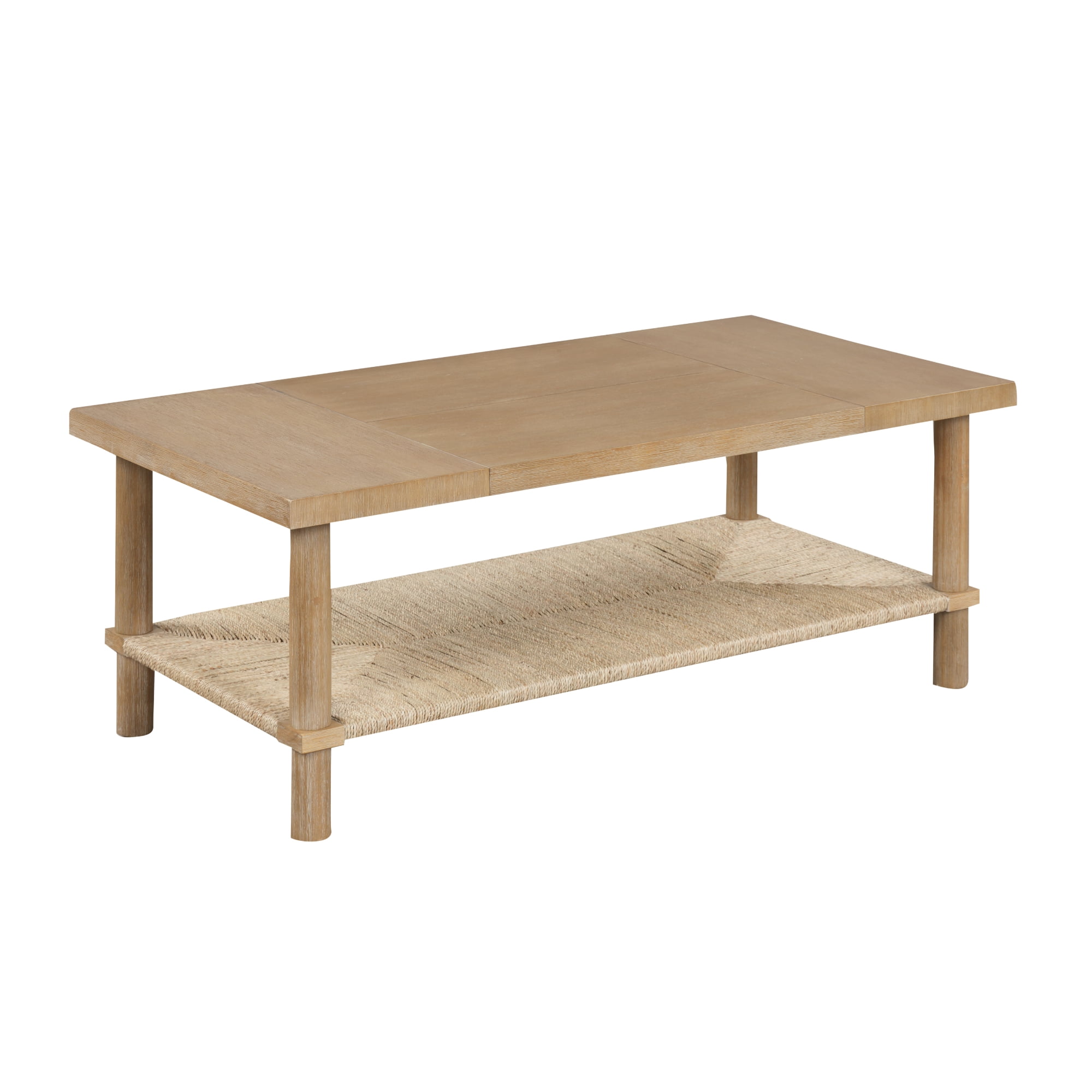 Nathan James Storage and Seagrass Accent Rectangle Coffee Table, Light Brown