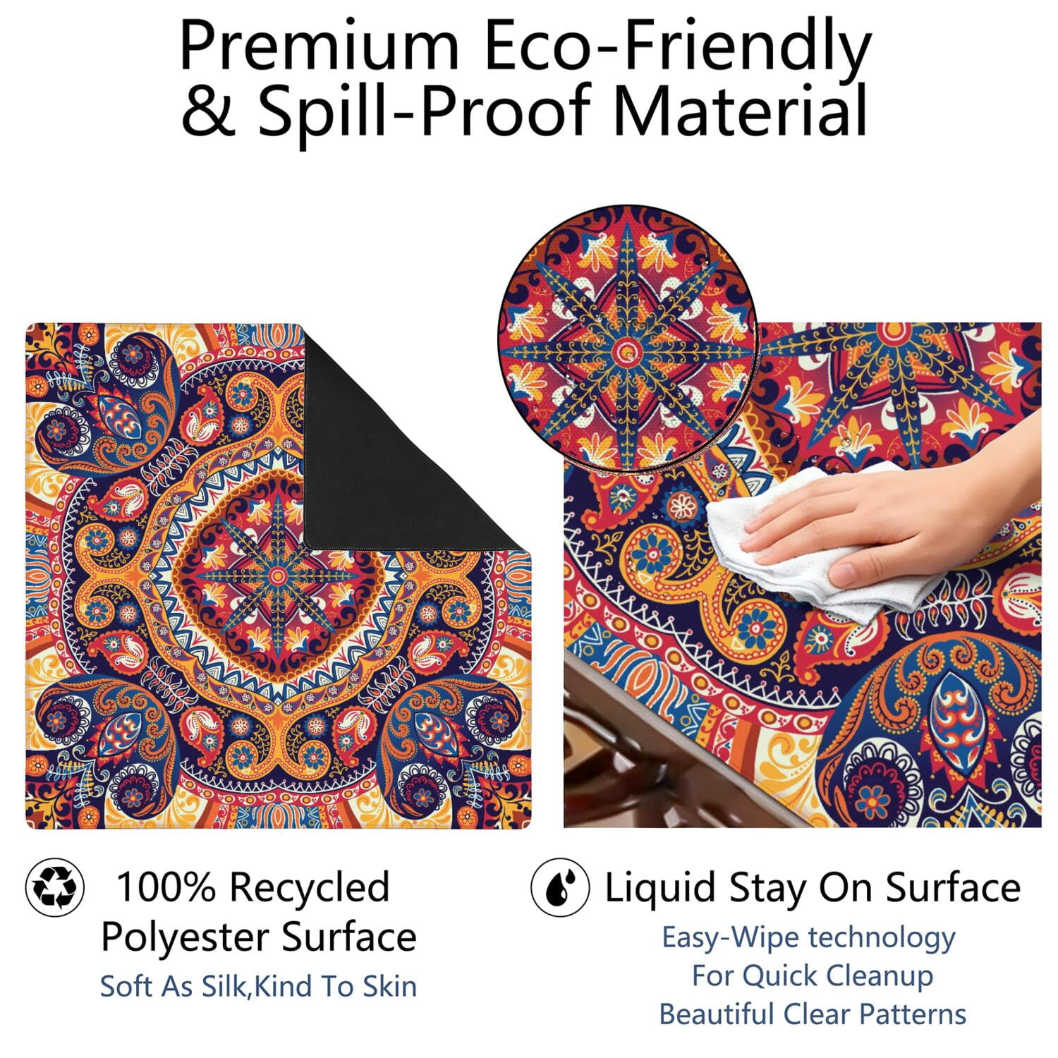 Paisley Mahjong Mat for Table, 31.5*31.5in Anti Slip American Mahjong Table Cloth, Noise Reduction, Neoprene Mah jongg Mat with Carrying Bag & 3 Dices, Mahjong Accessories Gift, Board Tile Games Mats