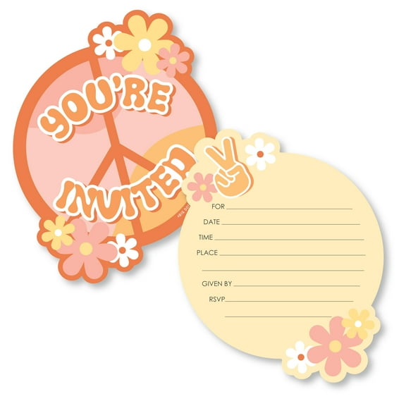 Big Dot of Happiness Stay Groovy - Shaped Fill-In Invitations - Boho Hippie Party Invitation Cards with Envelopes - Set of 12