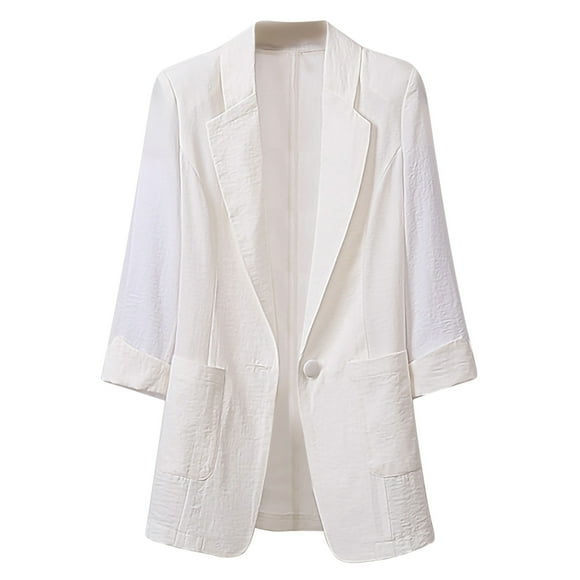 IROINID Women's Blazer Jacket 3/4 Sleeve Solid Color Notch Lapel V-Neck Outwear, Loose Blazers Windproof Jacket Trench Jackets Autumn Spring Jacket Blouse Jacket