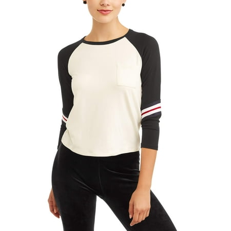 Junior Snowboard Clothing - Juniors' Contrast Raglan Varsity Stripe Long Sleeve T-Shirt