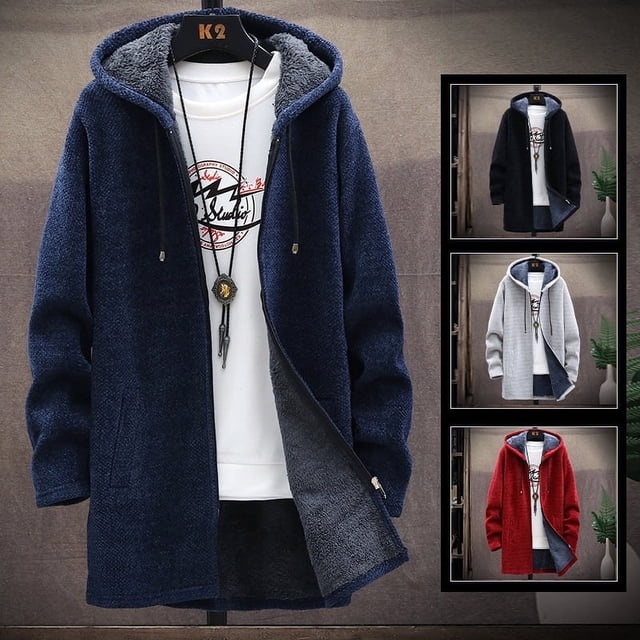 Cárdigan de punto coreano para hombre de otoño e invierno más suéter acolchado de terciopelo suéter de abrigo largo de moda