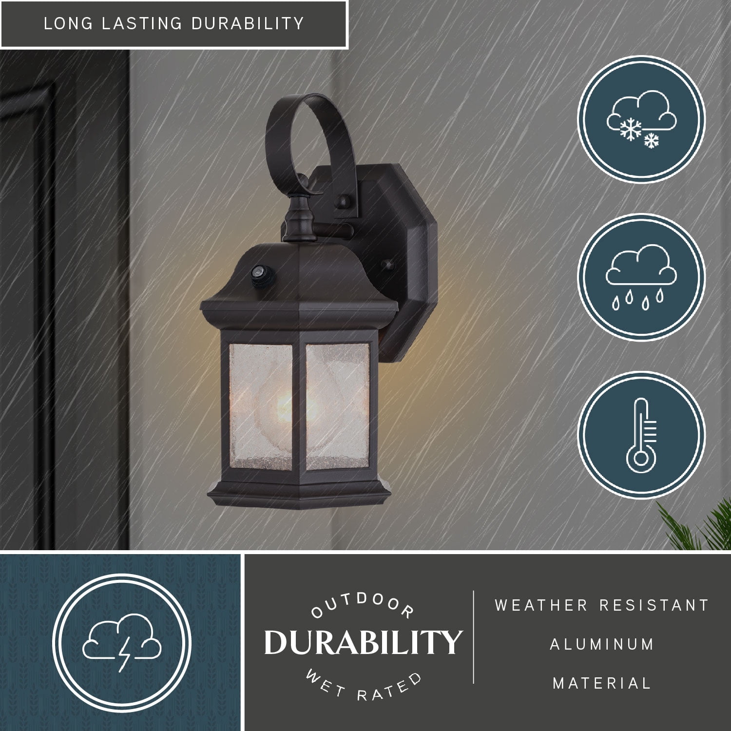 Wellington Aluminum 6-in. 1 Light Dusk to Dawn Medium Bronze Outdoor Wall Lantern Clear Glass