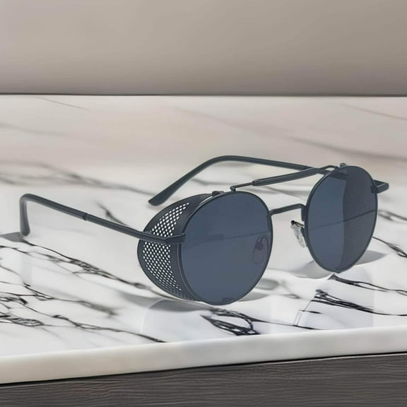 Steampunk Goggles Glasses Round Sunglasses Emo Retro All black